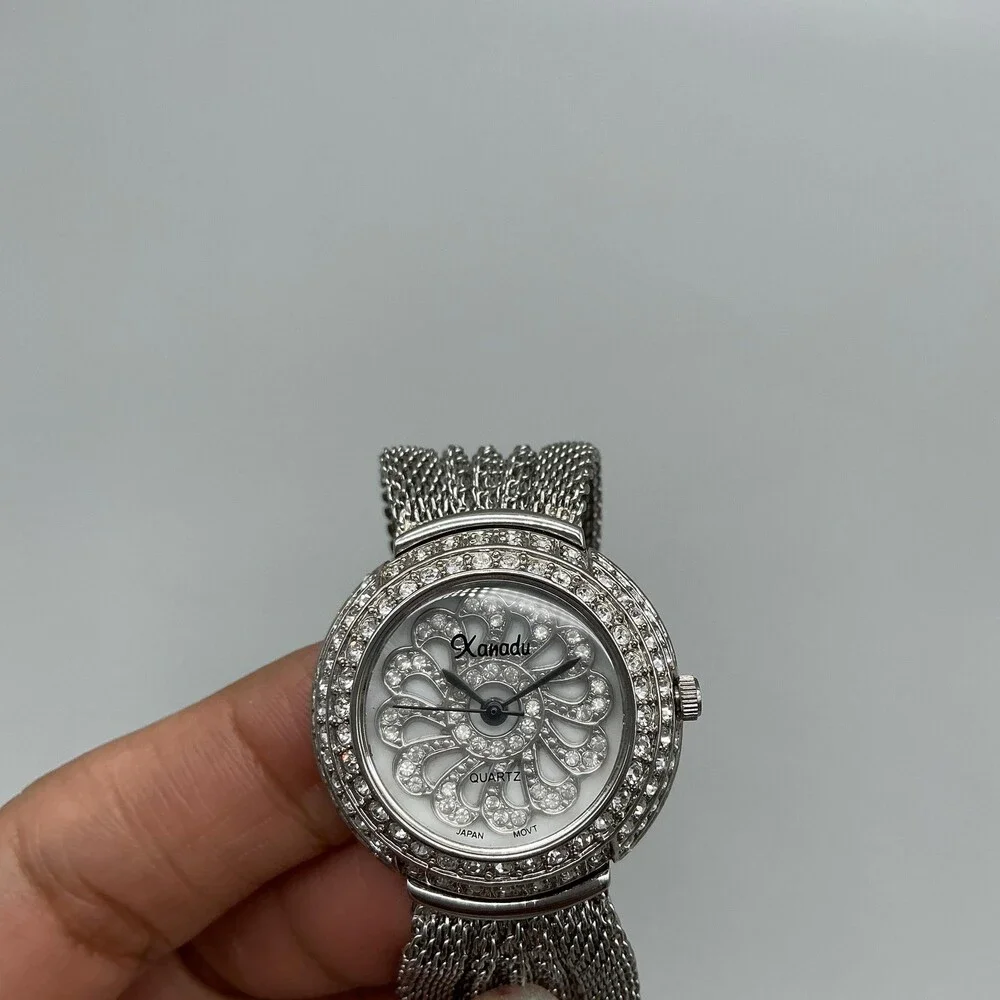 Xanadu Womens Watch 30mm Silver Crystal Bezel Mesh Band New Battery 6.5